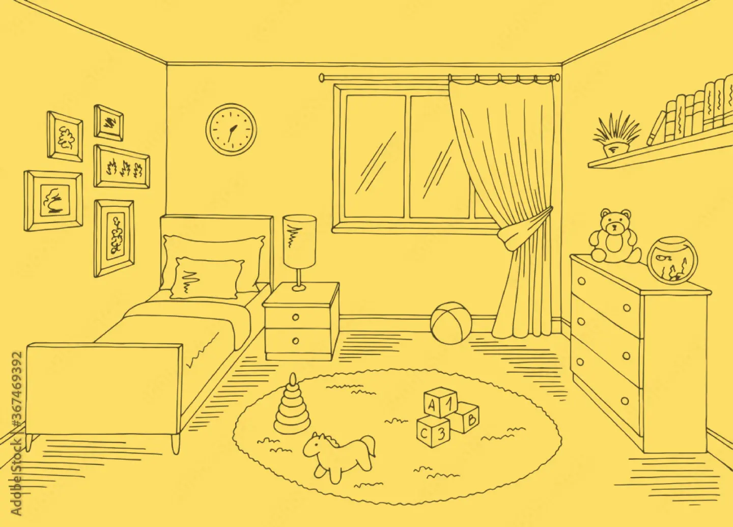 a drawing of a bedroom